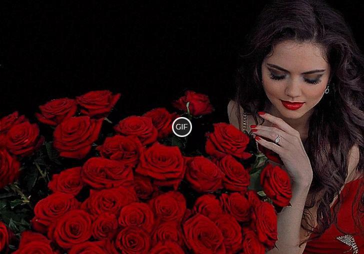 Гифка девушка с розами