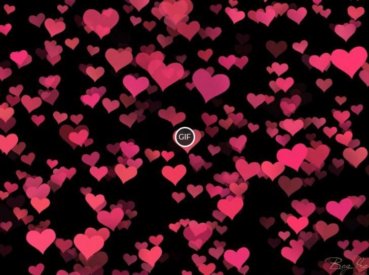 Анимация с красными сердечками на чёрном фоне