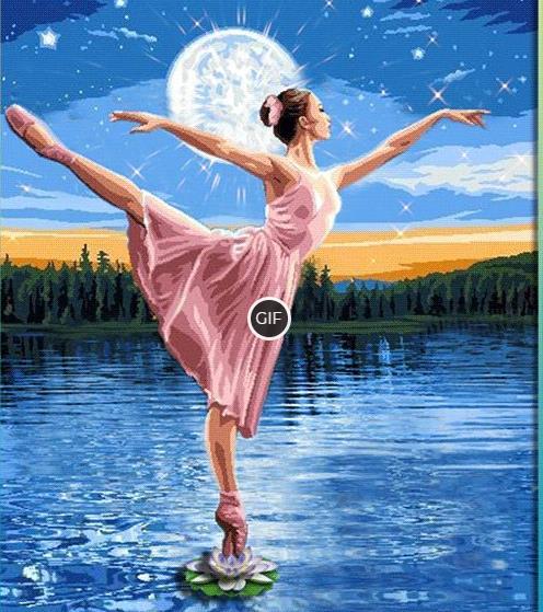 Красивая гифка с балериной на озере и лебедями
