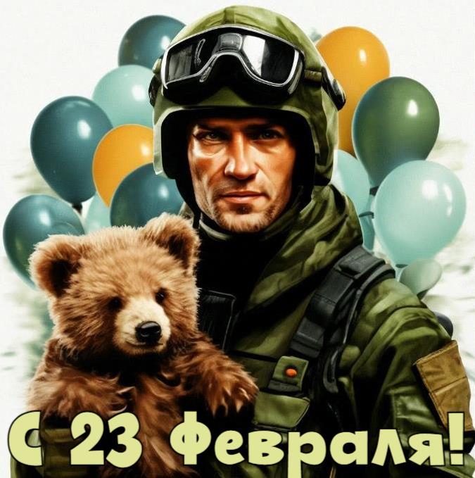 Медвежонок у солдата СВО на руках, поздравляет с 23 февраля. Медвежонок у солдата СВО на руках, поздравляет с 23 февраля.