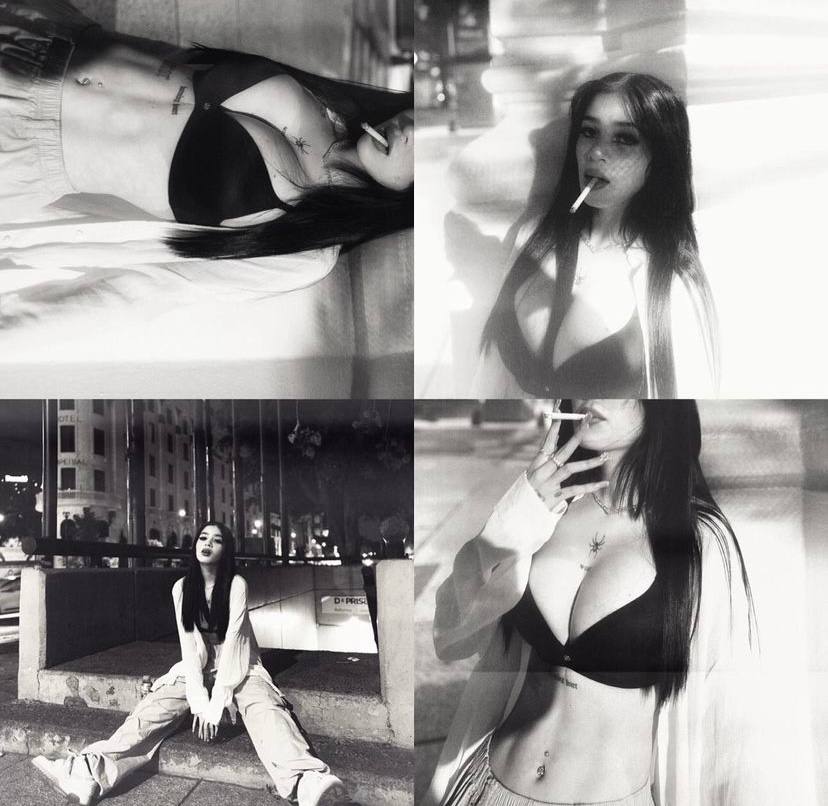 Подборка чёрно-белых фотографий с Katteyes в лифчике и с сигаретой. Подборка чёрно-белых фотографий с Katteyes в лифчике и с сигаретой.