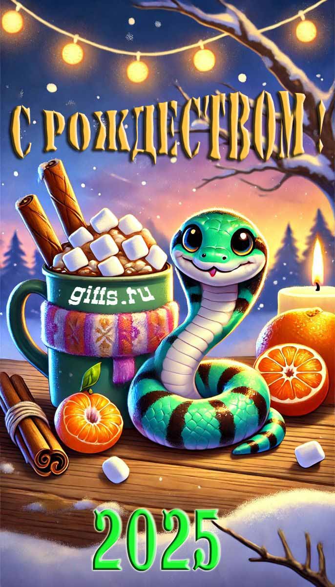 Милая мультяшная открытка открытка на Рождество 2025 с зелёной змейкой. Милая мультяшная открытка открытка на Рождество 2025 с зелёной змейкой.