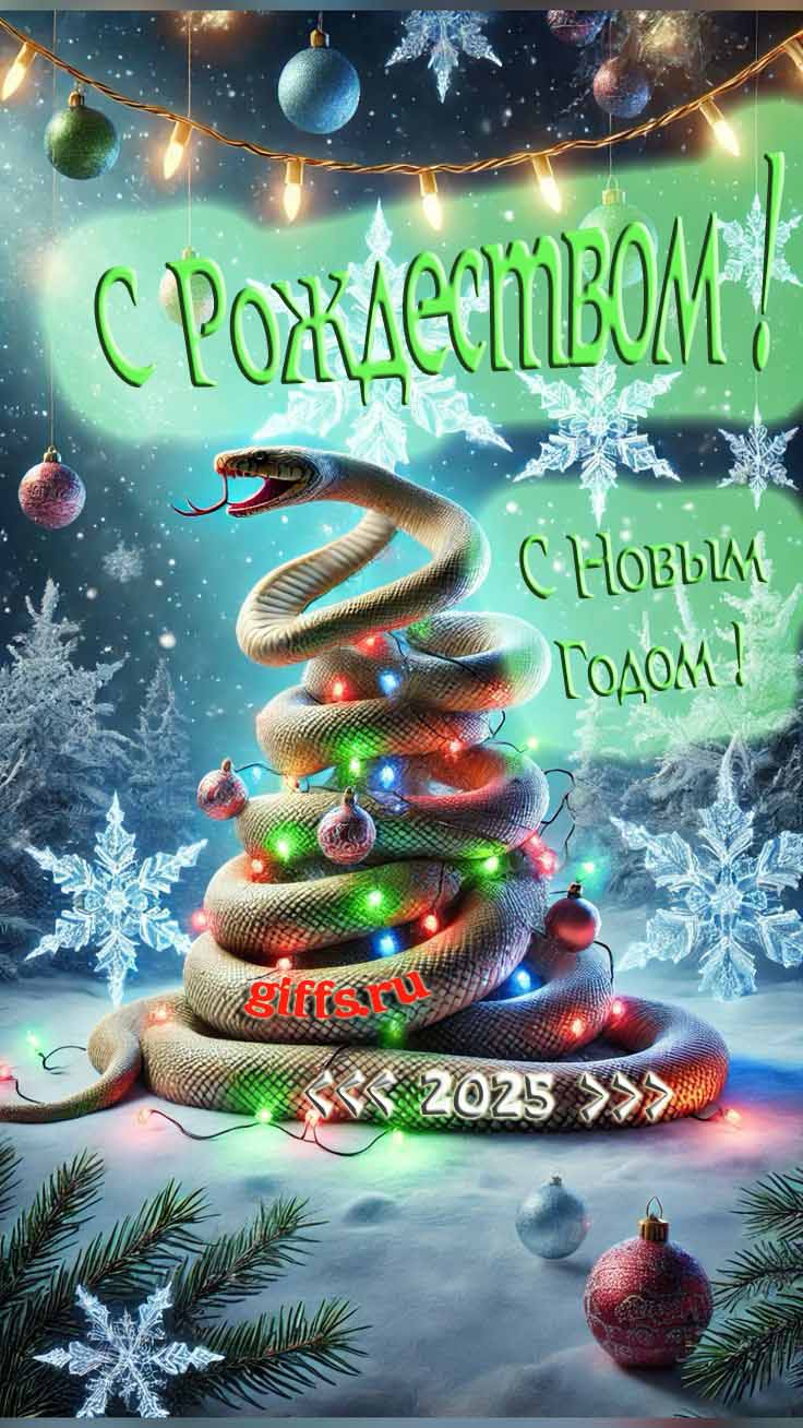 Необычная открытка для поздравления с рождеством новым годом со змеёй в виде ёлки. Необычная открытка для поздравления с рождеством новым годом со змеёй в виде ёлки.