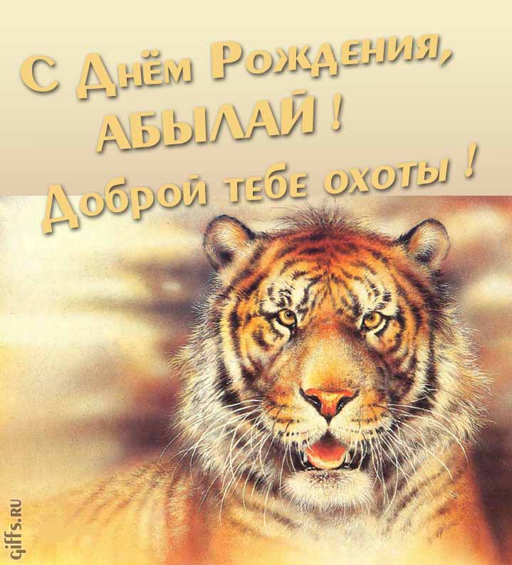 Прикольная картинка с суровым тигром "С днём рождения, Абылай! Доброй тебе охоты!". Прикольная картинка с суровым тигром "С днём рождения, Абылай! Доброй тебе охоты!".