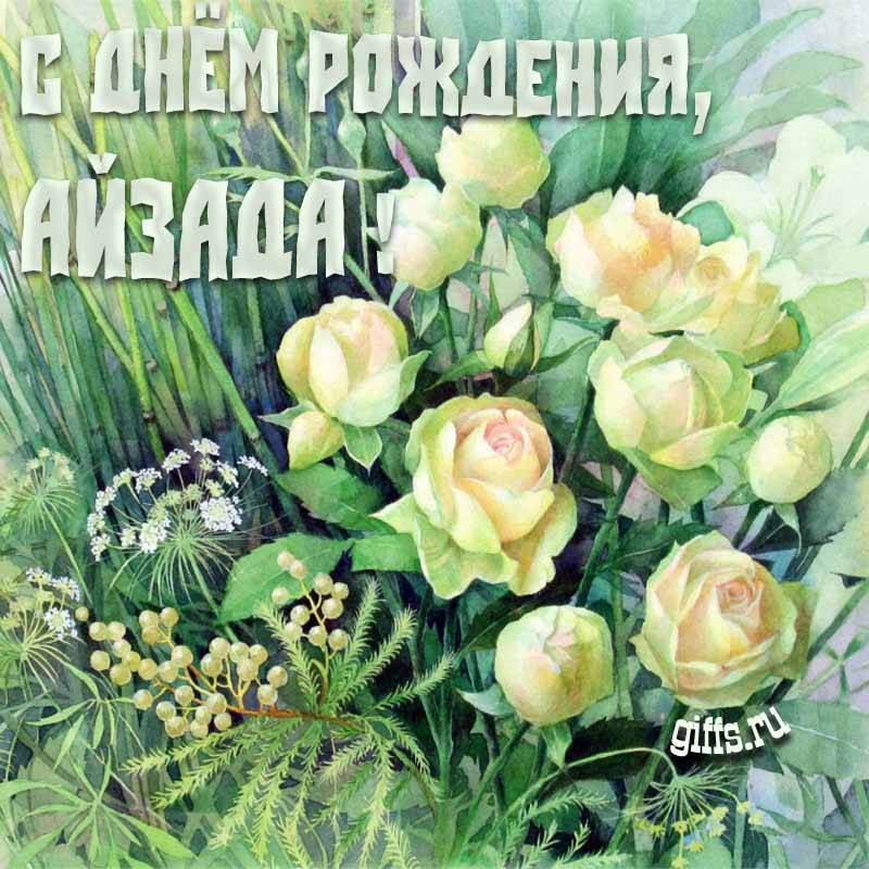 Летняя креативная открытка с белыми розами в траве на день рождения Айзаде. Летняя креативная открытка с белыми розами в траве на день рождения Айзаде.