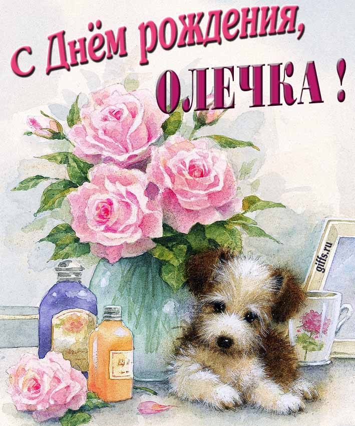 Новая нежная открытка с днём рождения Ольга с розами с собачкой. Новая нежная открытка с днём рождения Ольга с розами с собачкой.