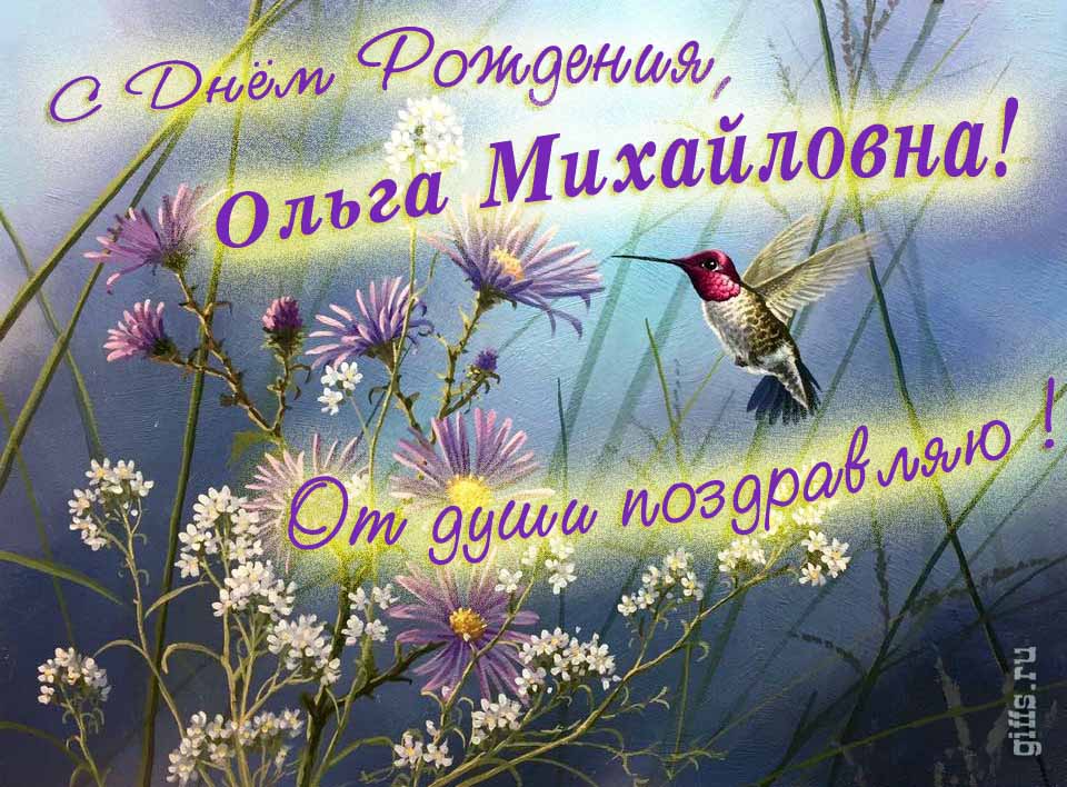 Красивая открытка с надписью "С днём рождения, Ольга Михайловна! От души поздравляю!". Красивая открытка с надписью "С днём рождения, Ольга Михайловна! От души поздравляю!".