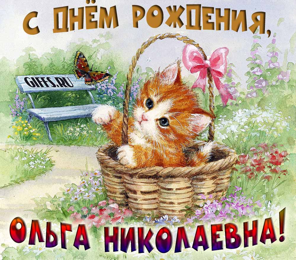 Милая открытка с рыжим котёнком Ольге Николаевне в день её рождения. Милая открытка с рыжим котёнком Ольге Николаевне в день её рождения.