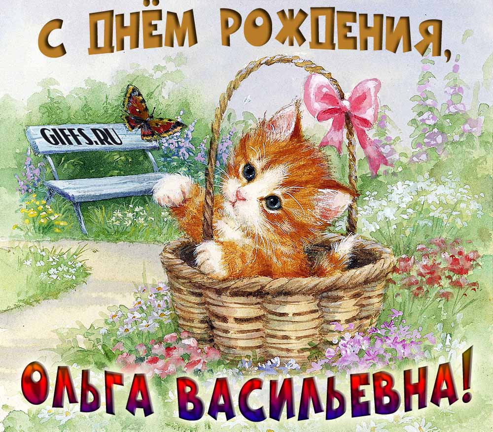 Милая открытка с рыжим котёнком Ольге Васильевне в день её рождения. Милая открытка с рыжим котёнком Ольге Васильевне в день её рождения.