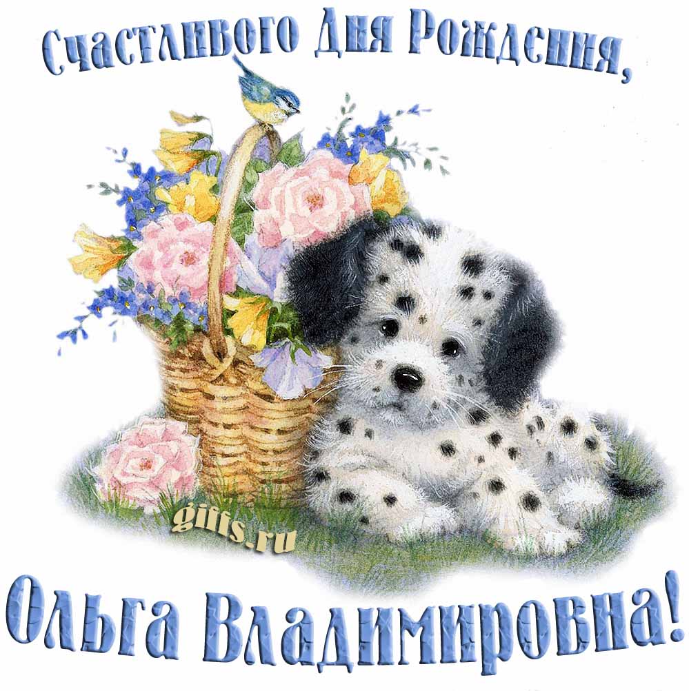 Смешная и прикольная открытка с собачкой и корзиной цветов для Ольги Владимировны. Смешная и прикольная открытка с собачкой и корзиной цветов для Ольги Владимировны.